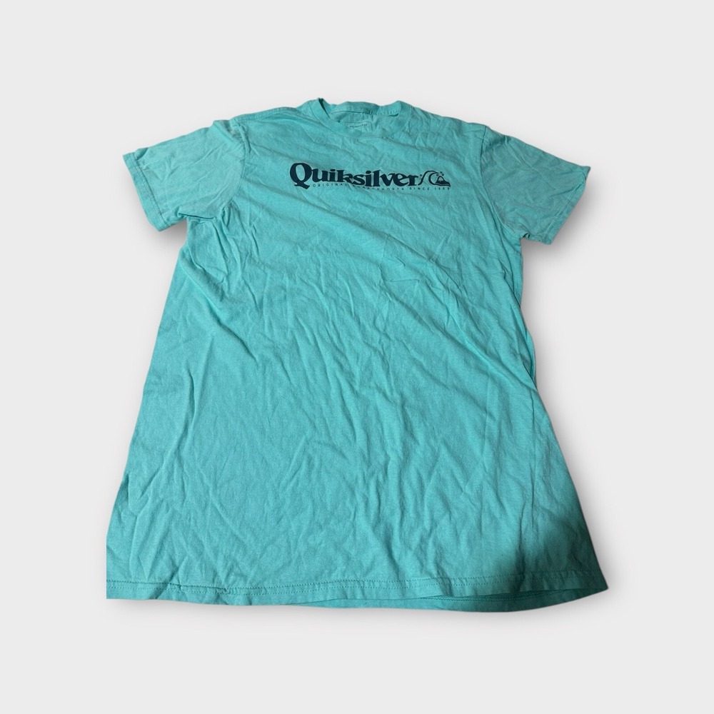 Quiksilver Mountain Wave Teal Men'sโ T Shirt Size Medium M Short Sleeve EUC
